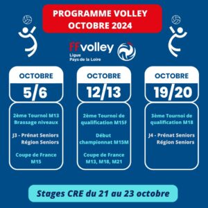 programme sportif volley pays de la loire octobre