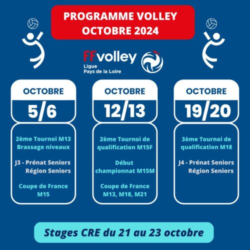 programme sportif volley pays de la loire octobre